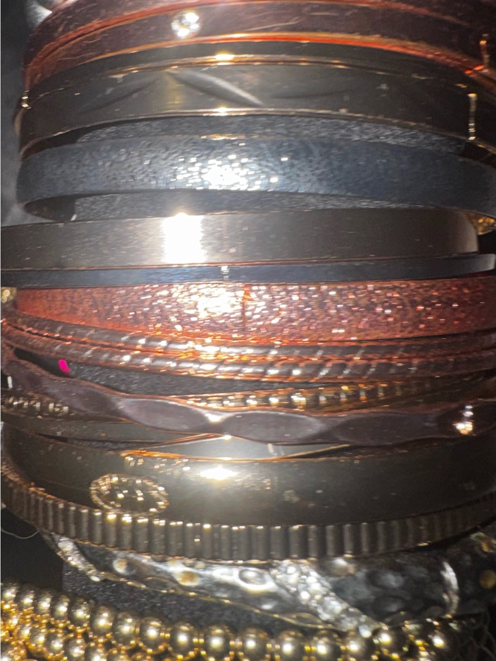 Women's Multi-Texture Brown and Black Bracelet Stack Watch Accent